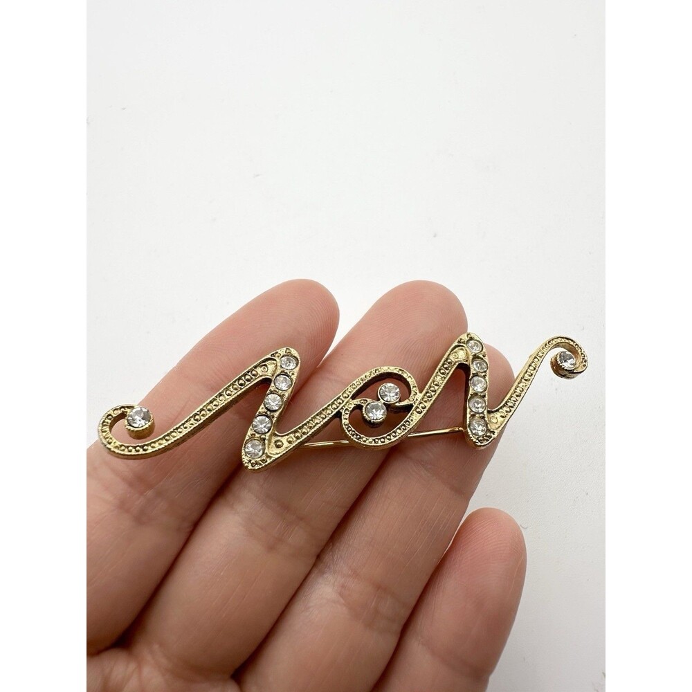 Vintage 1928 Rhinestone Tone Wave Brooch Pin